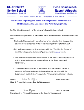 Child Safeguarding Statement and Anti-bullying Policy Review Notification