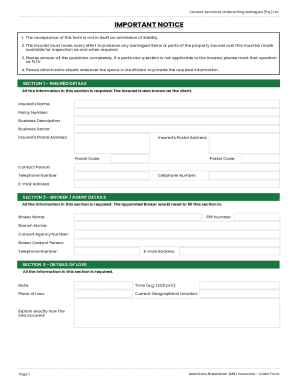 Machinery Breakdown (mb) Insurance - Claim Form