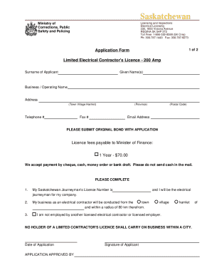 Limited Electrical Contractor's Licence Application