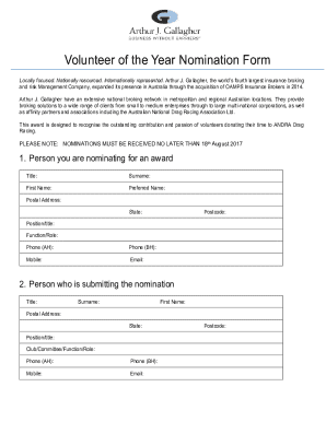 Volunteer of the Year Nomination Form