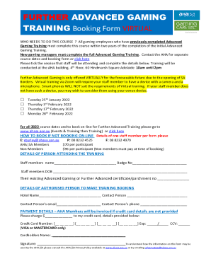 Further Advanced Gaming Training Booking Form