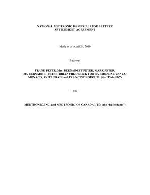 National Medtronic Defibrillator Battery Settlement Agreement