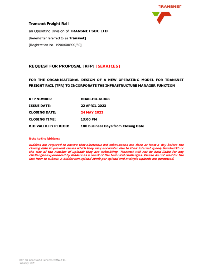 Fillable Online Request for Proposal for the Organisational Design of a ...