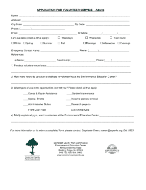 Application for Volunteer Service – Adults