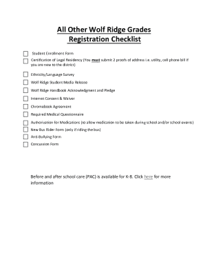 All Other Wolf Ridge Grades Registration Checklist