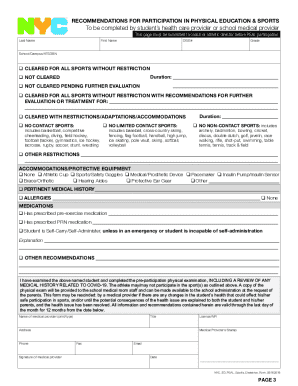 PSAL Medical Form