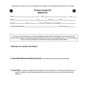 Pontotoc County 4-h Medal Form