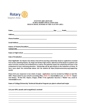Stayton Area Rotary Scholarship Application 2024