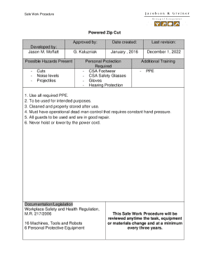 Powered Zip Cut Developed by: Approved by: Date created: Last ...