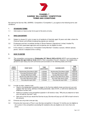 Sunrise 'bill Barrel' Competition Terms and Conditions