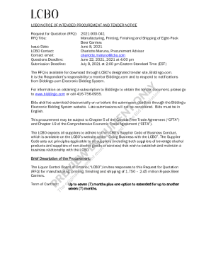 Lcbo Notice of Intended Procurement and Tender Notice