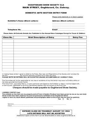 DOMESTIC ARTS SECTION ENTRY FORM