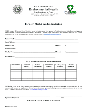 Farmers' Market Vendor Application