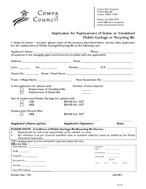 Application for Replacement of Stolen or Vandalised Mobile Garbage or Recycling Bin