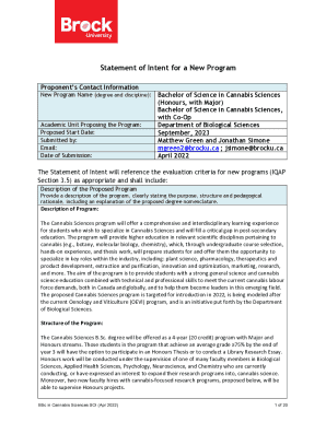 Statement of Intent for a New Program