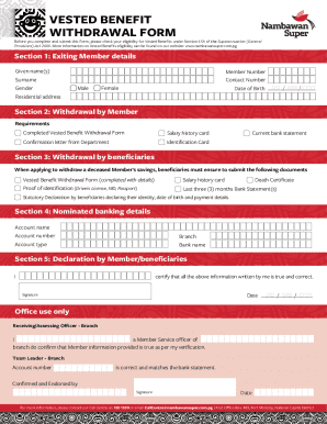 Vested Benefit Withdrawal Form