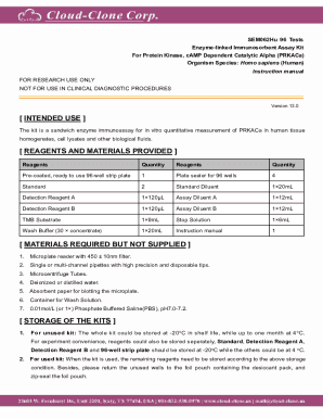 ELISA Kit for Protein Kinase, cAMP Dependent Catalytic Alpha (PRKACa). Instruction manual (Catalog No.SEM062Hu)