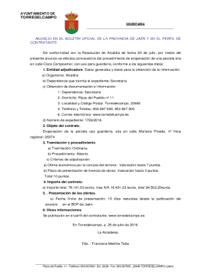 Anuncio en el boletn oficial de la provincia y en el perfil ...