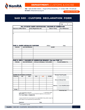 Sad 503 - Customs Declaration Form