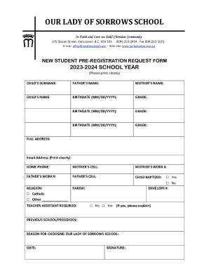 New Student Pre-registration Request Form