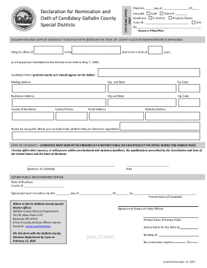 Declaration for Nomination and Oath of Candidacy
