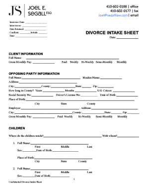 Divorce Intake Sheet