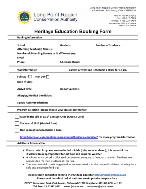 Heritage Education Booking Form