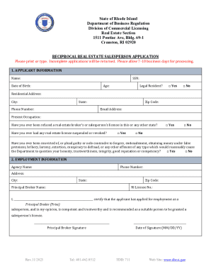 Reciprocal Real Estate Salesperson Application