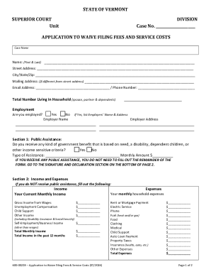 Application to Waive Filing Fees and Service Costs
