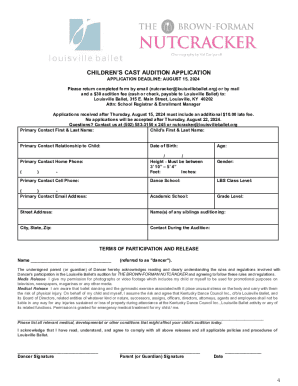 Children's Cast Audition Application