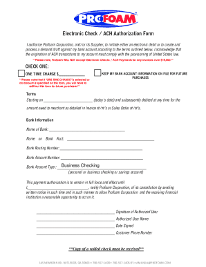 Electronic Check / Ach Authorization Form