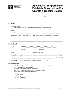 Application for Approval to Establish, Construct and/or Operate a Transfer Station
