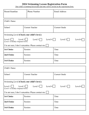 2024 Swimming Lesson Registration Form