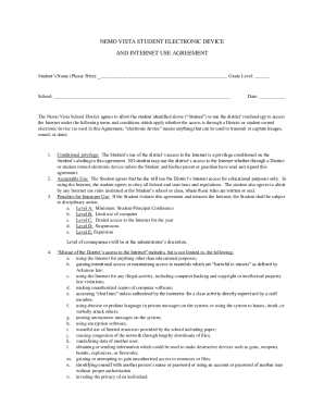 Nemo Vista Student Electronic Device and Internet Use Agreement
