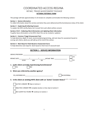 Coordinated Access Regina - Intake, Triage & Assessment Package