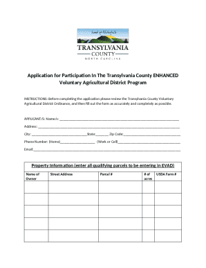Application for Participation in the Transylvania County Enhanced Voluntary Agricultural District Program