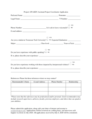 Project Awaken Assistant Project Coordinator Application