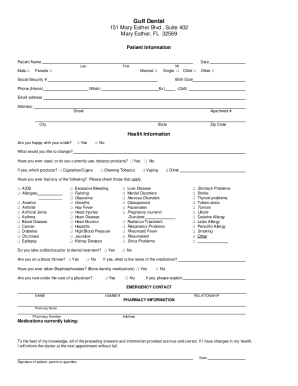 Gulf Dental Center Patient Forms Panama City Florida