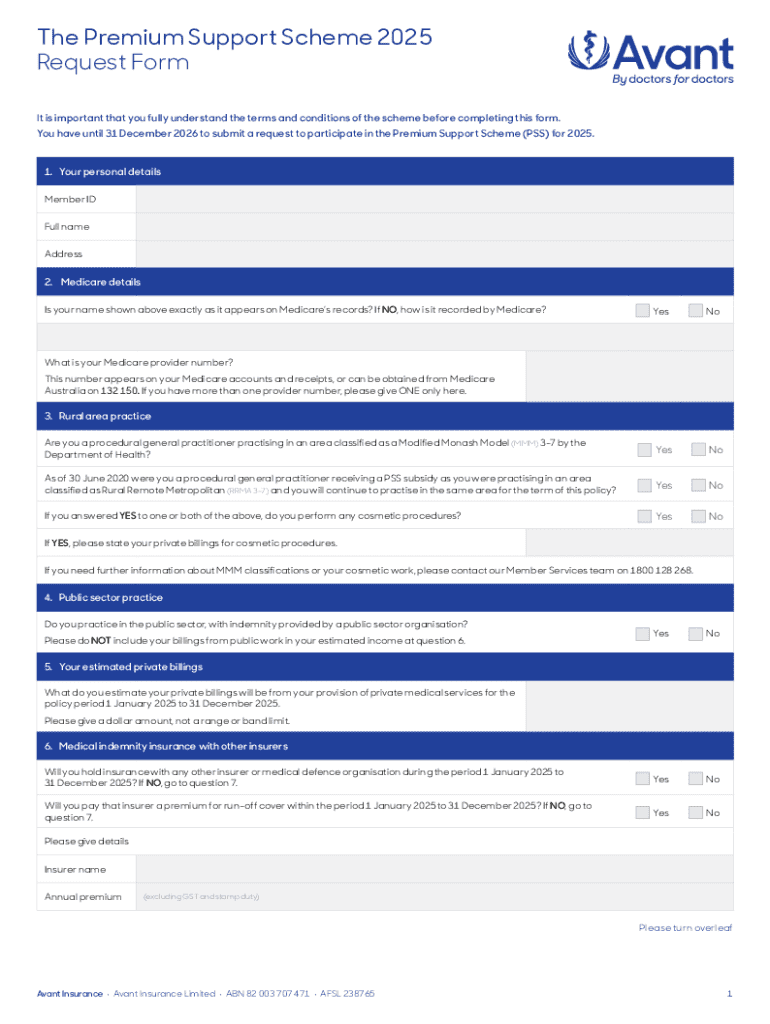 Fillable Online The Premium Support Scheme 2025 Request Form Fax Email ...