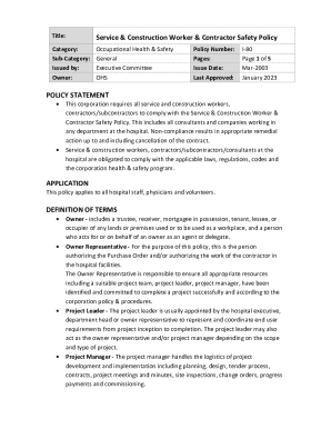 Service & Construction Worker & Contractor Safety Policy