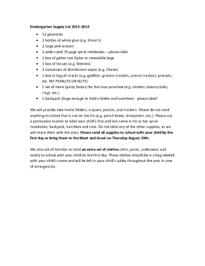 Kindergarten and Grade Supply Lists 2013-2014