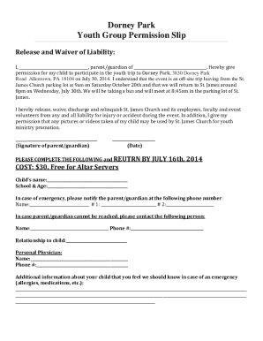 Youth Group Permission Slip