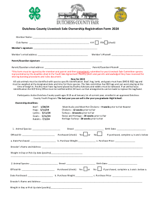Dutchess County Livestock Sale Ownership Registration Form 2024