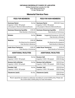Memorial Service Fee Structure
