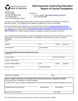 Self-insurance Continuing Education Report of Course Completion