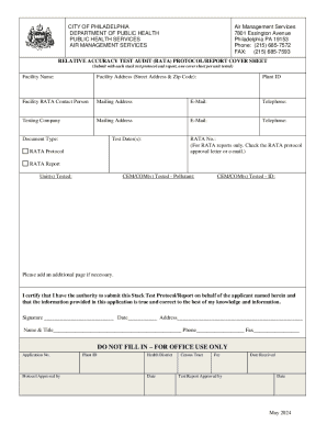 Relative Accuracy Test Audit (rata) Protocol/report Cover Sheet