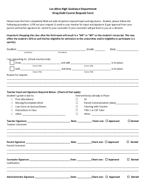 Fillable Online Los Altos High Guidance Department Drop/add Course ...