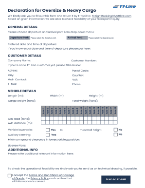 Declaration for Oversize & Heavy Cargo