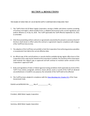 G & W Water Supply Corporation Tariff