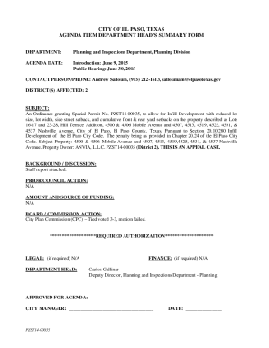 Agenda Item Department Head’s Summary Form